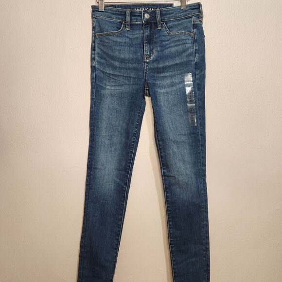 American Eagle Jeggings Skinny Jeans Size 4 Long High Rise Medium Wash - Picture 2 of 9